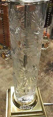 Vintage Signed Dresden Crystal Table Lamp deep cut glass pattern