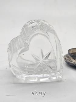 Vintage Sterling Heart Shaped Dresser Jar Cut Crystal Glass Bottom Collectible