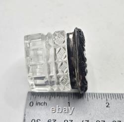 Vintage Sterling Heart Shaped Dresser Jar Cut Crystal Glass Bottom Collectible