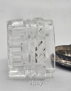 Vintage Sterling Heart Shaped Dresser Jar Cut Crystal Glass Bottom Collectible