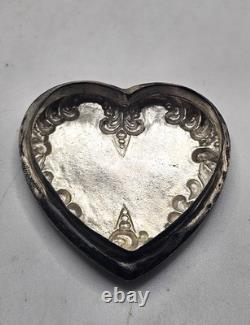Vintage Sterling Heart Shaped Dresser Jar Cut Crystal Glass Bottom Collectible