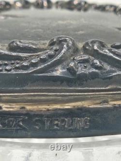 Vintage Sterling Heart Shaped Dresser Jar Cut Crystal Glass Bottom Collectible