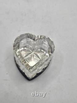 Vintage Sterling Heart Shaped Dresser Jar Cut Crystal Glass Bottom Collectible