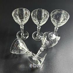 Vintage Stunning Cut-Crystal/Etched Liquor/Cocktail Glasses Set of 5