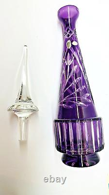 Vintage Tall Crystal Cut To Clear Purple Decanter West Germany 23 tall