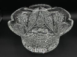 Vintage Turkish Cut Crystal Bowl Diamond Hobstar Pattern Sawtooth 10in Yasemin