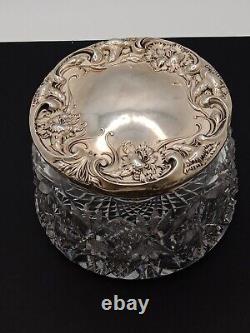 Vintage Vanity Cut Crystal Glass Jar With Sterling Silver Lid RW&S