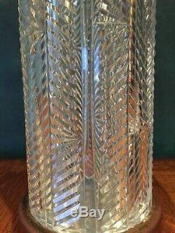 Vintage Waterford Cut Crystal Lamp Herringbone Design Cylinder Gold Base Signed