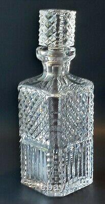 Vintage Waterford Cut Crystal Pattern Whiskey Decanter, Square shaped signed