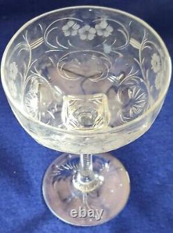 Vintage Webb Crystal Cut Glass Stems Goblets Signed Webb Flowers Spider Web 4pc