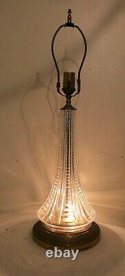 Vintage brass cut clear glass crystal electric table lamp with interior light