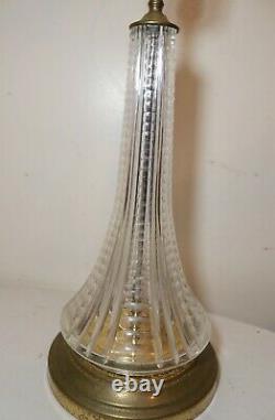 Vintage brass cut clear glass crystal electric table lamp with interior light