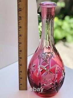 Vintage cut to clear cranberry Crystal Glass Decanter