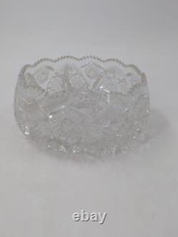Vintage handmade American brilliant cut etched thick crystal centerpiece bowl 8