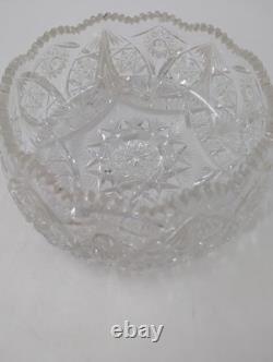 Vintage handmade American brilliant cut etched thick crystal centerpiece bowl 8