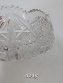 Vintage handmade American brilliant cut etched thick crystal centerpiece bowl 8