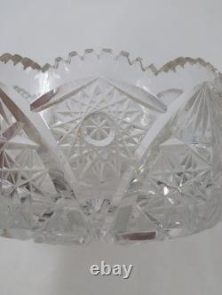 Vintage handmade American brilliant cut etched thick crystal centerpiece bowl 8
