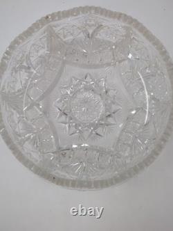 Vintage handmade American brilliant cut etched thick crystal centerpiece bowl 8