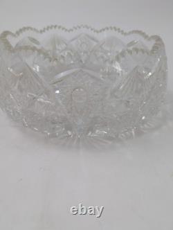 Vintage handmade American brilliant cut etched thick crystal centerpiece bowl 8