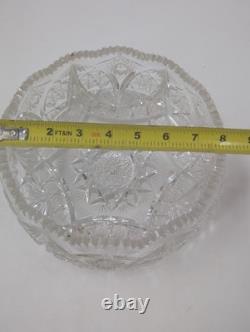 Vintage handmade American brilliant cut etched thick crystal centerpiece bowl 8