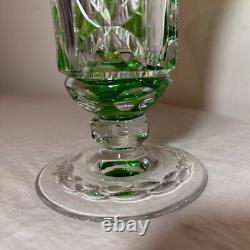 Vintage handmade green Czech cut to clear crystal glass tall ornate flower vase