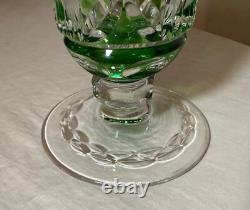 Vintage handmade green Czech cut to clear crystal glass tall ornate flower vase