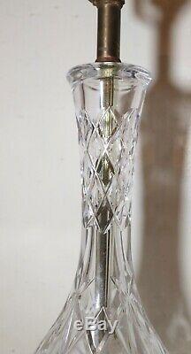 Vintage pair of 2 cut etched clear crystal glass brass electric table lamps
