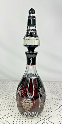 Vtg 15 Bohemian Czech Ruby/Cranberry Red Crystal Decanter Glass Cut to Clear