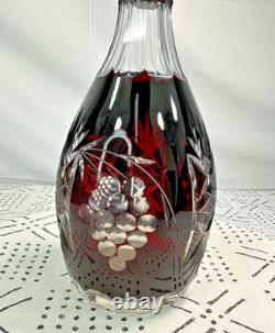 Vtg 15 Bohemian Czech Ruby/Cranberry Red Crystal Decanter Glass Cut to Clear