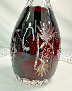 Vtg 15 Bohemian Czech Ruby/Cranberry Red Crystal Decanter Glass Cut to Clear