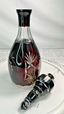 Vtg 15 Bohemian Czech Ruby/Cranberry Red Crystal Decanter Glass Cut to Clear