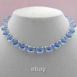 Vtg 1930s Art Deco Bezel Set Crystal Glass Cushion Cut Sterling Silver Necklace