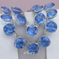 Vtg 1930s Art Deco Bezel Set Crystal Glass Cushion Cut Sterling Silver Necklace