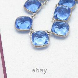 Vtg 1930s Art Deco Bezel Set Crystal Glass Cushion Cut Sterling Silver Necklace