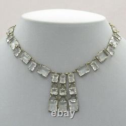 Vtg 1930s Art Deco Signed Czech Emerald Cut Glass Crystal Dangle Necklace