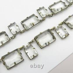 Vtg 1930s Art Deco Signed Czech Emerald Cut Glass Crystal Dangle Necklace