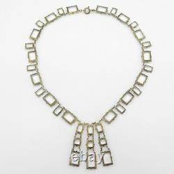 Vtg 1930s Art Deco Signed Czech Emerald Cut Glass Crystal Dangle Necklace