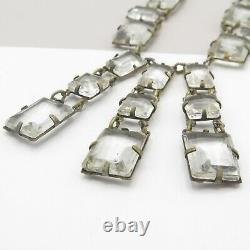 Vtg 1930s Art Deco Signed Czech Emerald Cut Glass Crystal Dangle Necklace