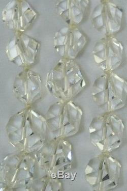 Vtg 1950's Triple Stand Heavy Lead Crystal Unusual Cut Glass Beads Necklace
