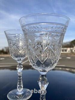Vtg 7pc Superb 8 CUT GLASS Optic CRYSTAL Wine Glasses Diamond Stem Cut Base