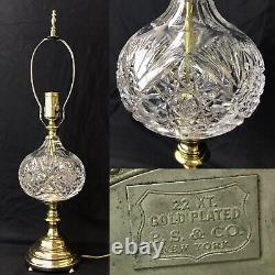 Vtg Antique ABP Cut Crystal Art Deco Boudoir Table Desk Lamp Hollywood Regency