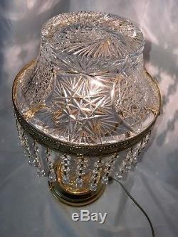 Vtg Antique Cut Crystal Turkish Glass Lamp 17.5 Table Piano Boudoir Banquet ABP