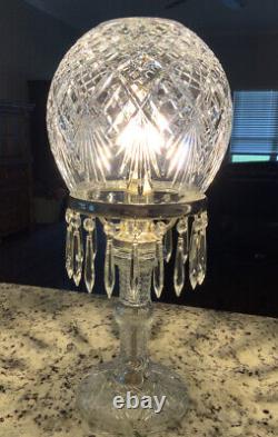 Vtg Art Deco Cut Glass Crystal Round Globe Top Table Lamp with Prisms 20 Heavy