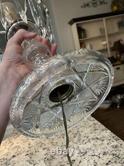 Vtg Art Deco Cut Glass Crystal Round Globe Top Table Lamp with Prisms 20 Heavy