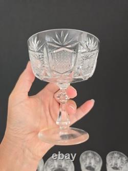Vtg Bohemian Clear Cut Crystal Wine & Sherbert Glass Set Of 20