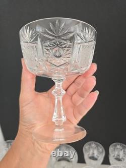 Vtg Bohemian Clear Cut Crystal Wine & Sherbert Glass Set Of 20