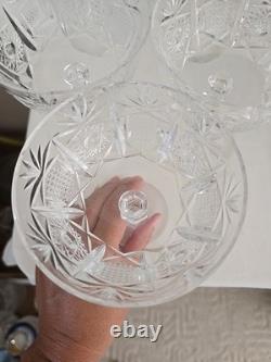Vtg Bohemian Clear Cut Crystal Wine & Sherbert Glass Set Of 20
