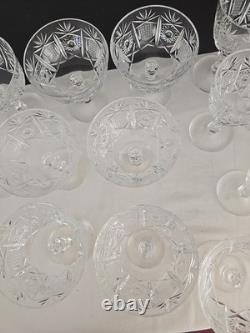 Vtg Bohemian Clear Cut Crystal Wine & Sherbert Glass Set Of 20