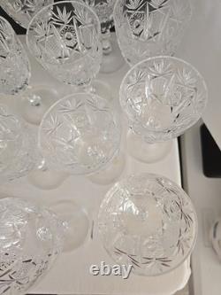 Vtg Bohemian Clear Cut Crystal Wine & Sherbert Glass Set Of 20