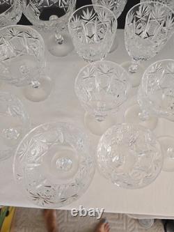 Vtg Bohemian Clear Cut Crystal Wine & Sherbert Glass Set Of 20